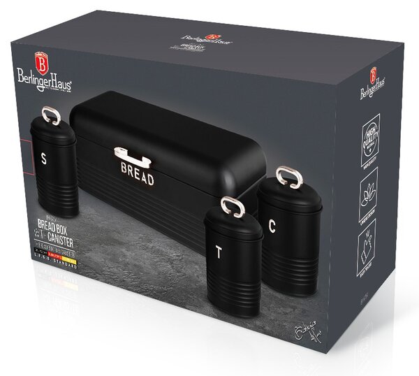 Chlebovka a dóza na potraviny sada 4 ks Matte Black Collection