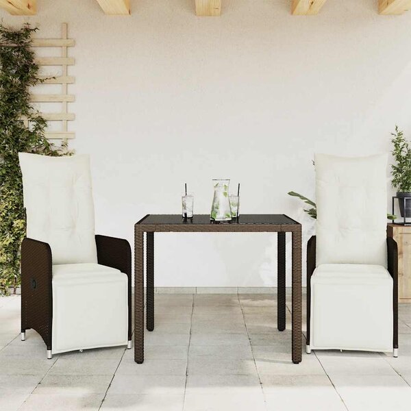 3dílný zahradní bistro set s poduškami hnědý polyratan