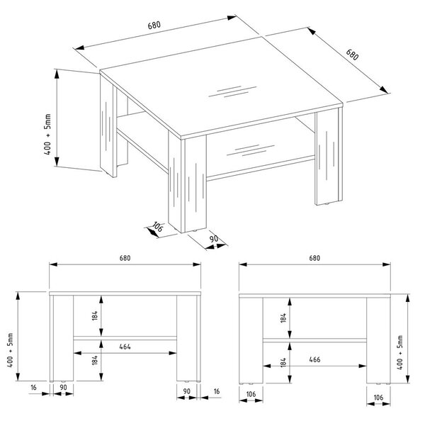 TP Living Konferenční stolek Lawa Square 68 cm dub artisan/černý