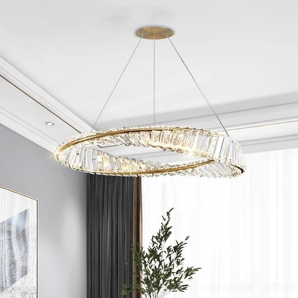 TooLight Křišťálový závěsný LED lustr APP1201-CP 50 cm zlatý/neutrální bílá