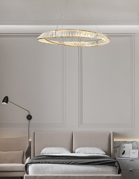 TooLight Křišťálový závěsný LED lustr APP1201-CP 50 cm zlatý/neutrální bílá