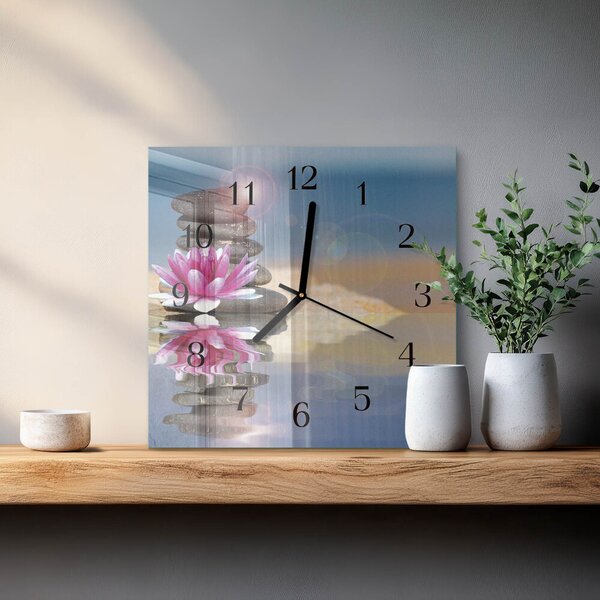 Skleněné hodiny na stěnu Vodní kameny zskc-30x30-00175402