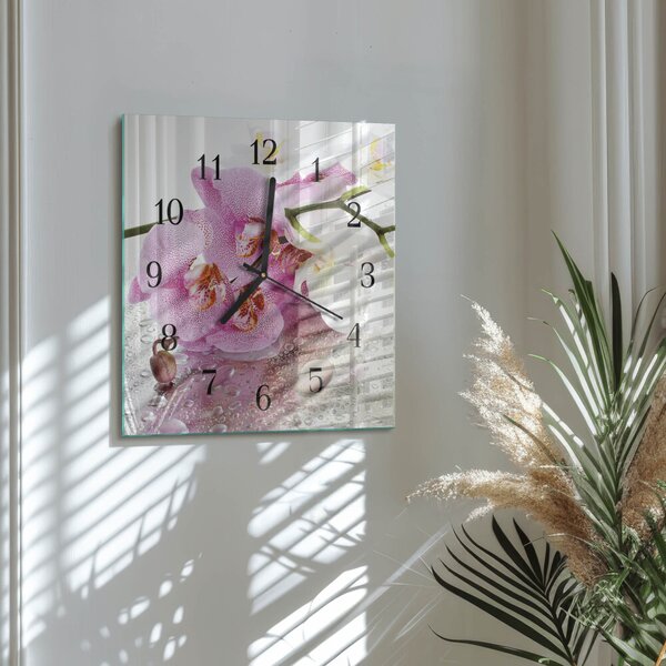Skleněné hodiny na stěnu Orchidej zskc-30x30-00175404