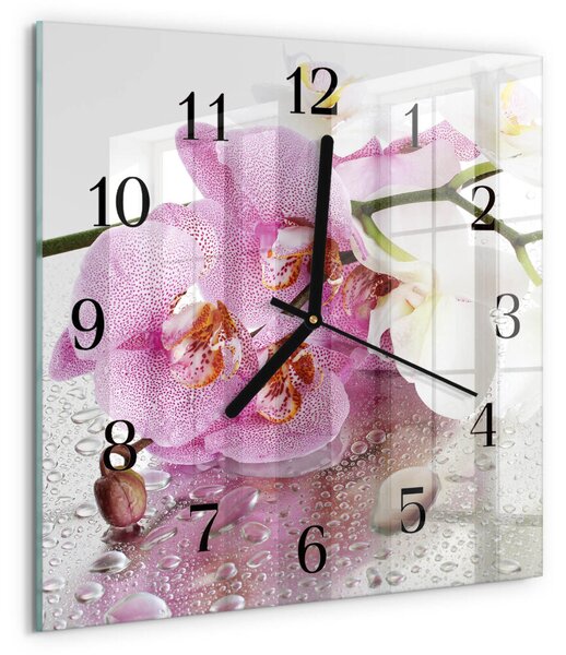 Skleněné hodiny na stěnu Orchidej zskc-30x30-00175404