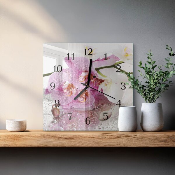Skleněné hodiny na stěnu Orchidej zskc-30x30-00175404