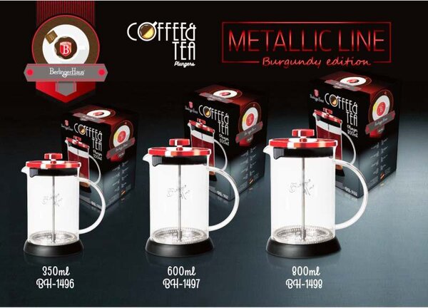 Konvička na čaj a kávu French Press 800 ml Burgundy Metallic Line