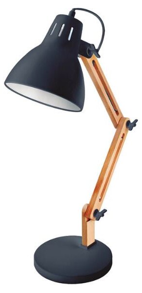 Kloubová stolní lampa Hamu, na 1 žárovku E27 max 11W, dřevo a černý kov
