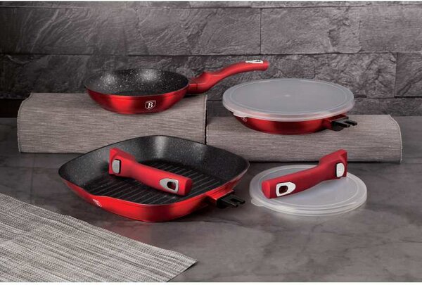 Sada pánví s odnímatelnou rukojetí 5 ks Burgundy Metallic Line steak
