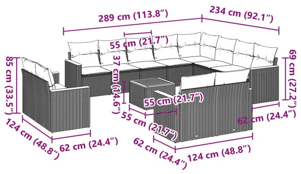 13dílný zahradní sedací souprava s poduškami černý polyratan