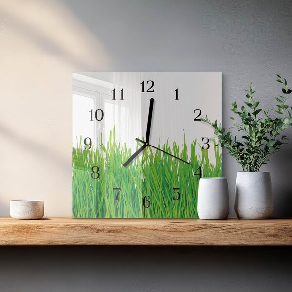 Skleněné hodiny na stěnu Tráva zskc-30x30-00175429
