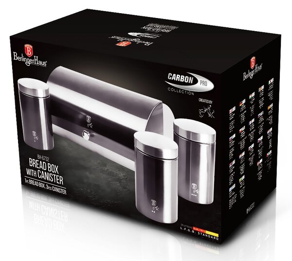 Chlebník a sada dóz na potraviny 4 ks Carbon PRO Line
