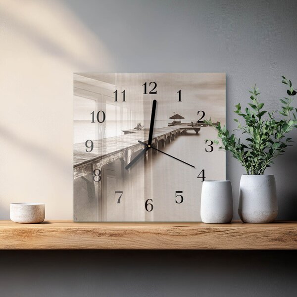 Skleněné hodiny na stěnu Dřevěný most zskc-30x30-00175437