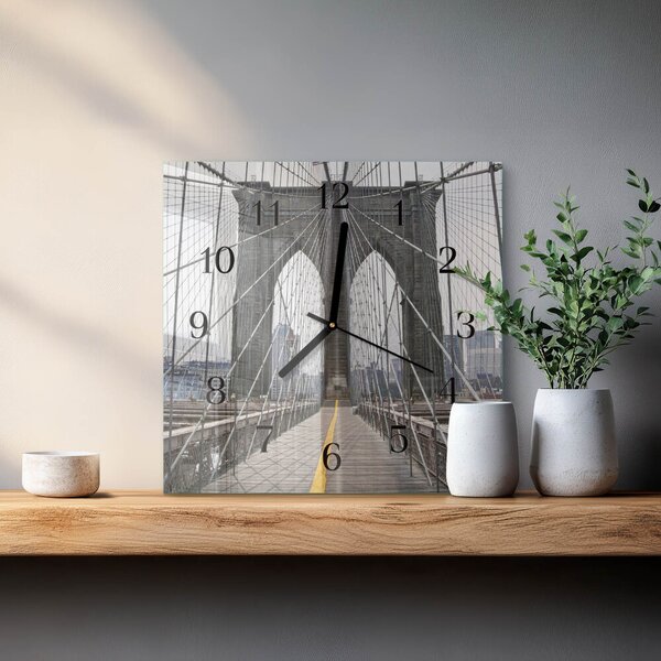 Skleněné hodiny na stěnu Brooklynský most zskc-30x30-00175459
