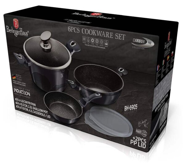 Sada nádobí s mramorovým povrchem 6 ks Carbon PRO Line