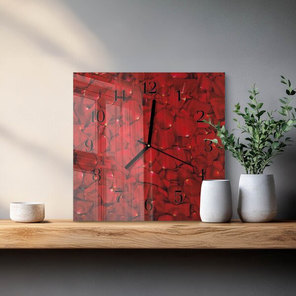 Skleněné hodiny na stěnu Okvětní lístky růží zskc-30x30-00175502