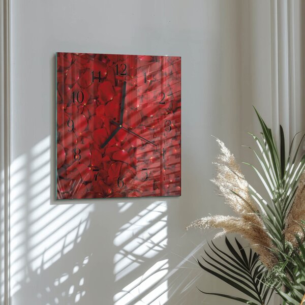 Skleněné hodiny na stěnu Okvětní lístky růží zskc-30x30-00175502