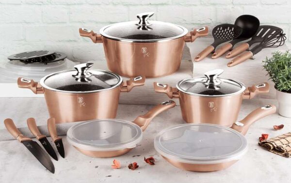 Kastrol s mramorovým povrchem a poklicí 28 cm Rosegold Metallic Line