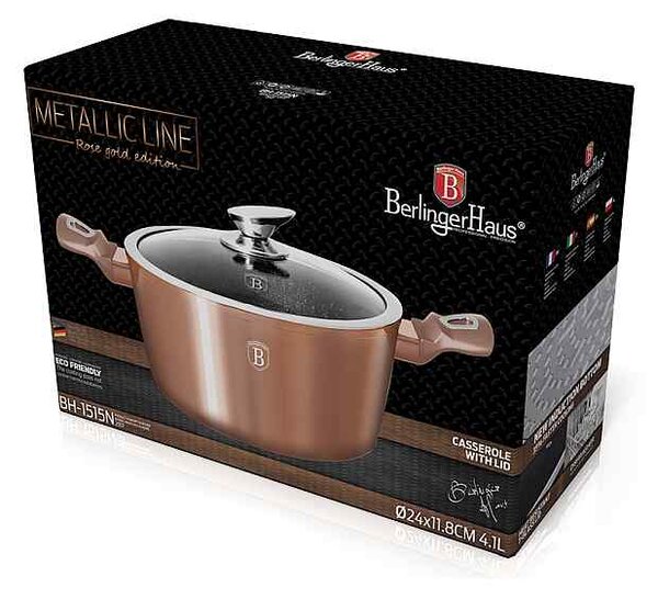 Kastrol s mramorovým povrchem a poklicí 24 cm Rosegold Metallic Line
