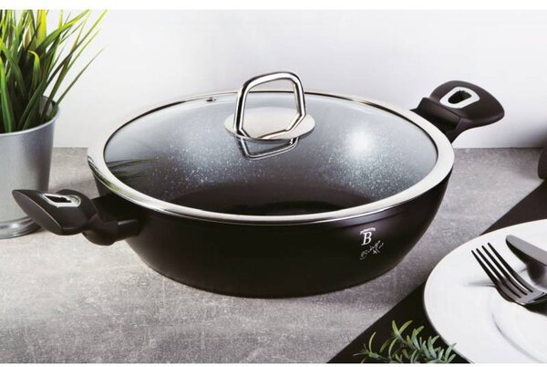 Pánev WOK s poklicí a mramorovým povrchem 30 cm Black Silver Collection