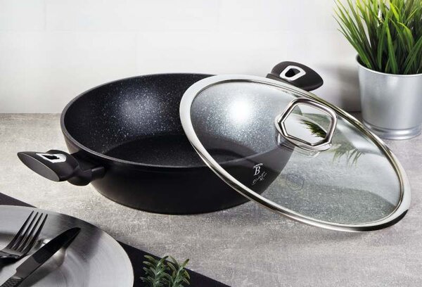 Pánev WOK s poklicí a mramorovým povrchem 30 cm Black Silver Collection