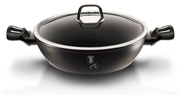 Pánev WOK s poklicí a mramorovým povrchem 30 cm Black Silver Collection