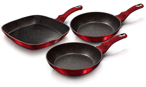 Sada pánví s mramorovým povrchem 3 ks Burgundy Metallic Line gril