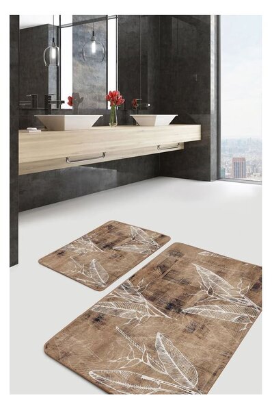 Hnědé sametové koupelnové předložky v sadě 2 ks 60x100 cm – Mila Home