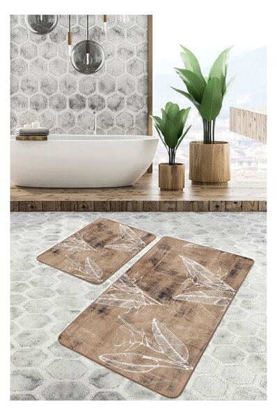 Hnědé sametové koupelnové předložky v sadě 2 ks 60x100 cm – Mila Home