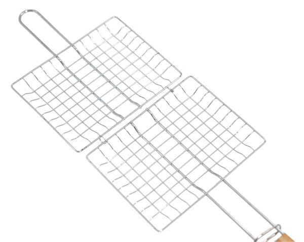 Nerezová grilovací mřížka s dřevěnou rukojetí BestBerg BBBQ-1NT / 40 x 20 cm