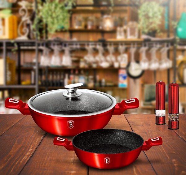 Pekáč kulatý s mramorovým povrchem a poklicí 28 cm Burgundy Metallic Line