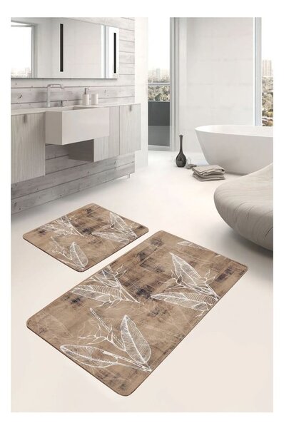 Hnědé sametové koupelnové předložky v sadě 2 ks 60x100 cm – Mila Home