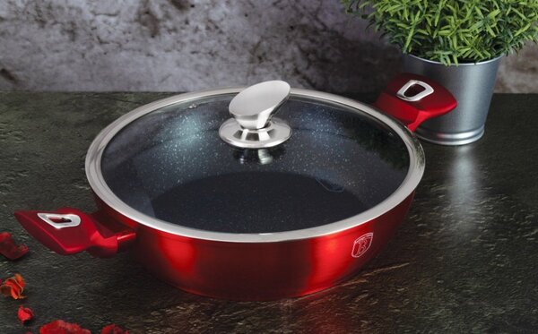 Pekáč kulatý s mramorovým povrchem a poklicí 28 cm Burgundy Metallic Line
