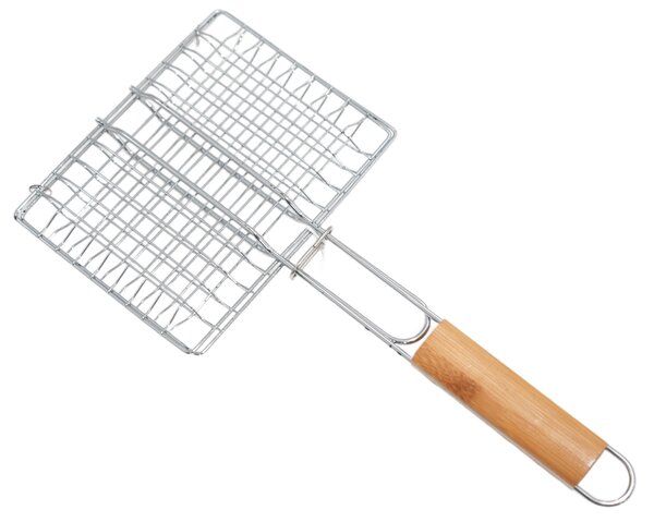 Nerezová grilovací mřížka s dřevěnou rukojetí BestBerg BBBQ-1NT / 40 x 20 cm