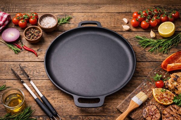 Litinová grilovací pánev BestBerg BBBQ-10GP / Ø 34,5 cm / antracit