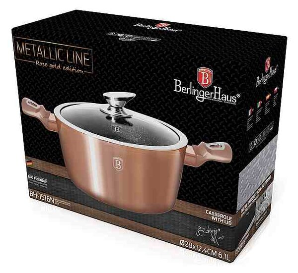Kastrol s mramorovým povrchem a poklicí 28 cm Rosegold Metallic Line