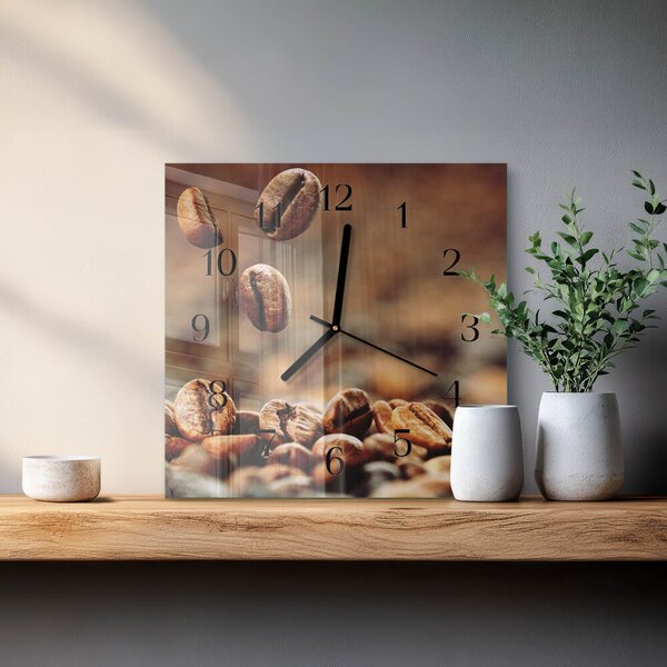 Skleněné hodiny na stěnu Kávová zrna zskc-30x30-00175553