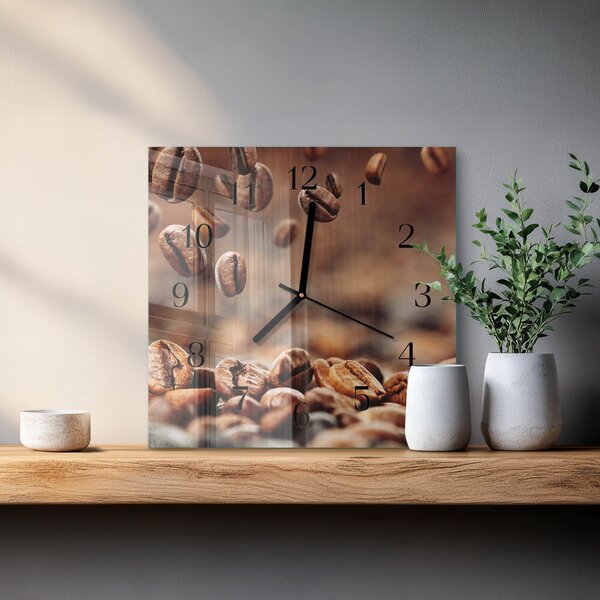 Skleněné hodiny na stěnu Kávová zrna zskc-30x30-00175554