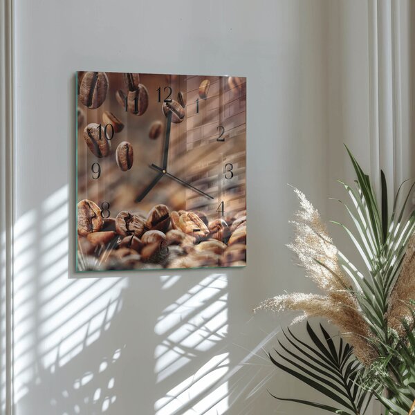 Skleněné hodiny na stěnu Kávová zrna zskc-30x30-00175554