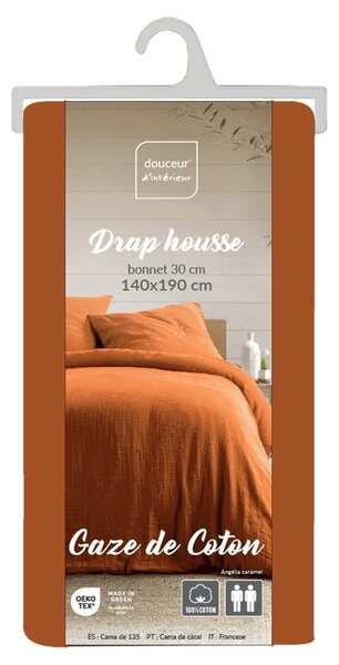 Oranžové/hnědé mušelínové prostěradlo 140x190 cm Angelia – douceur d'intérieur