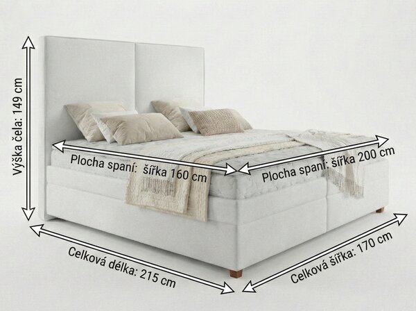 Postel boxspring s úložným prostorem SOLO plocha spaní 160x200