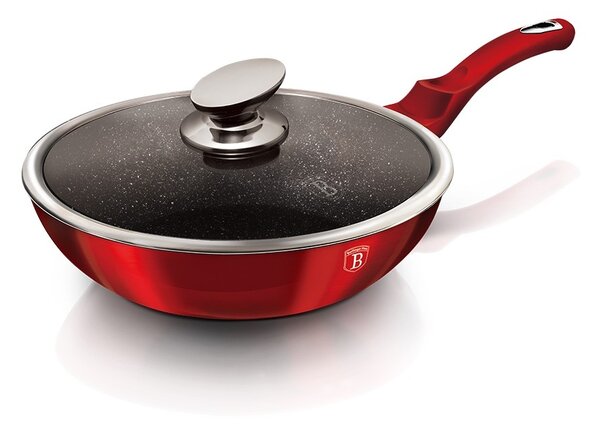 Pánev WOK s poklicí s mramorovým povrchem 28 cm Burgundy Metallic Line