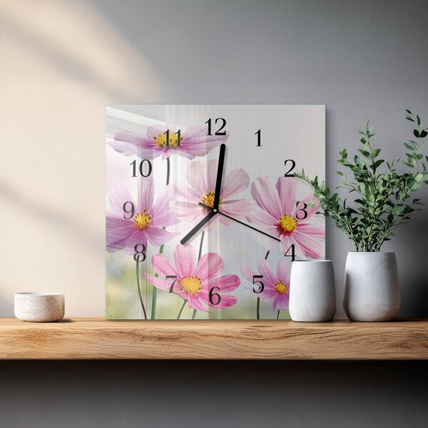 Skleněné hodiny na stěnu Květiny zskc-30x30-00175555