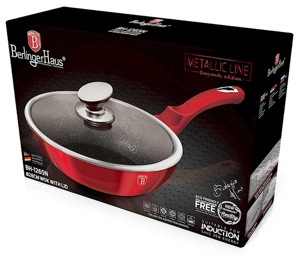 Pánev WOK s poklicí s mramorovým povrchem 28 cm Burgundy Metallic Line