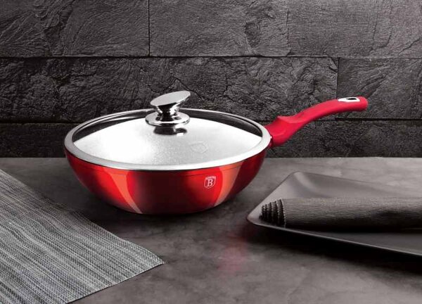 Pánev WOK s poklicí s mramorovým povrchem 28 cm Burgundy Metallic Line