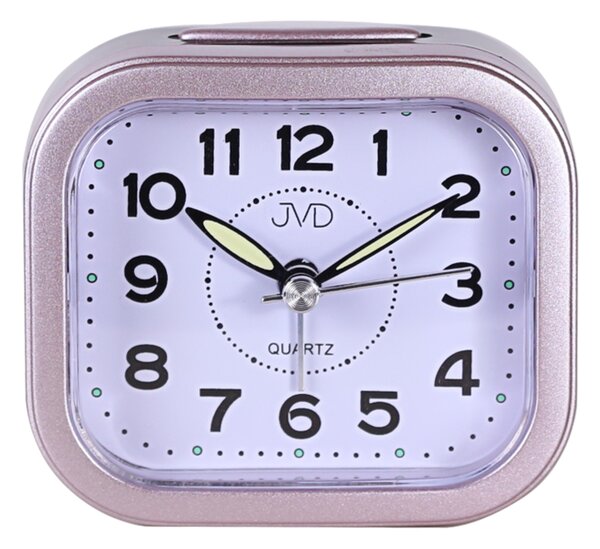 JVD Levný analogový ručkový růžový budík JVD SRP8006.2 s osvětlením