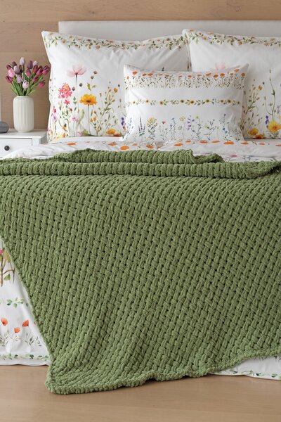 Deka Knittingly zelená Ručně pletená deka 130/170