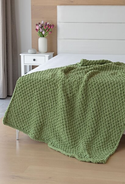 Deka Knittingly zelená Ručně pletená deka 130/170
