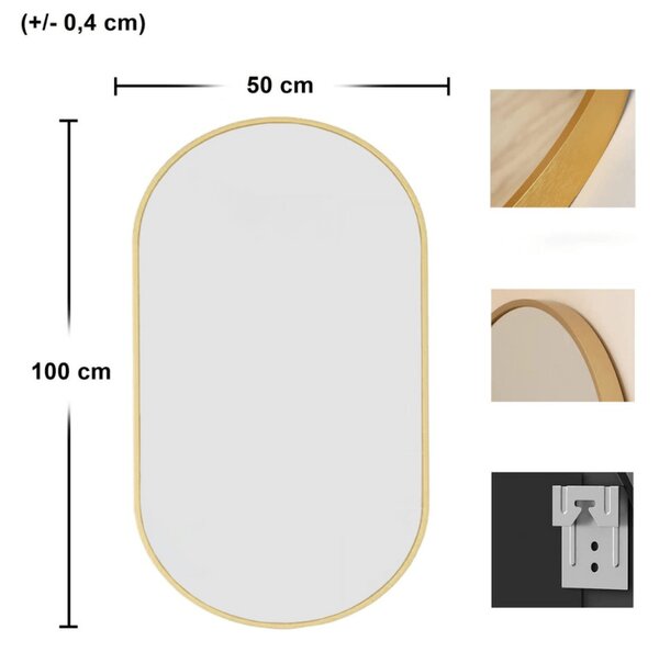 Oválné zrcadlo na zeď OLVANI 100x50 cm se zlatým rámem