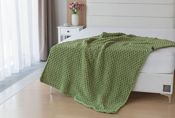 Deka Knittingly zelená Ručně pletená deka 130/170