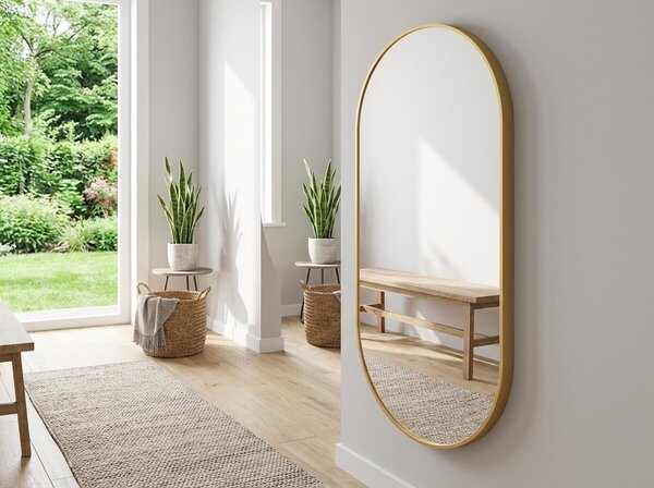 Oválné zrcadlo na zeď OLVANI 100x50 cm se zlatým rámem